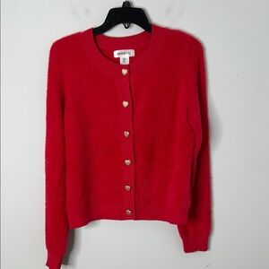 Bailey 44 Red Fuzzy Heart Button Cardigan